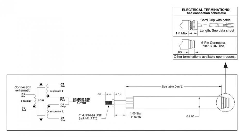 AC-LVDT Linear Position Sensor LA-27-A Series Diagram