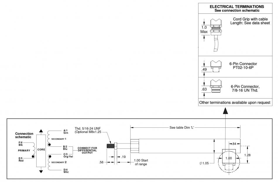 AC-LVDT Position Sensor Heavy Duty LA-27-R Series Diagram