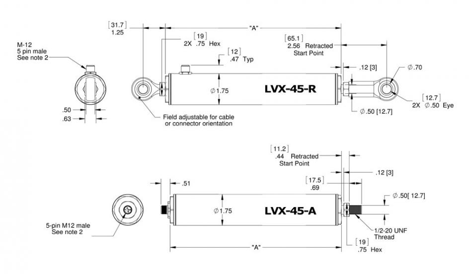 LVIT Linear Position Sensor LV-45 Outline Drawing