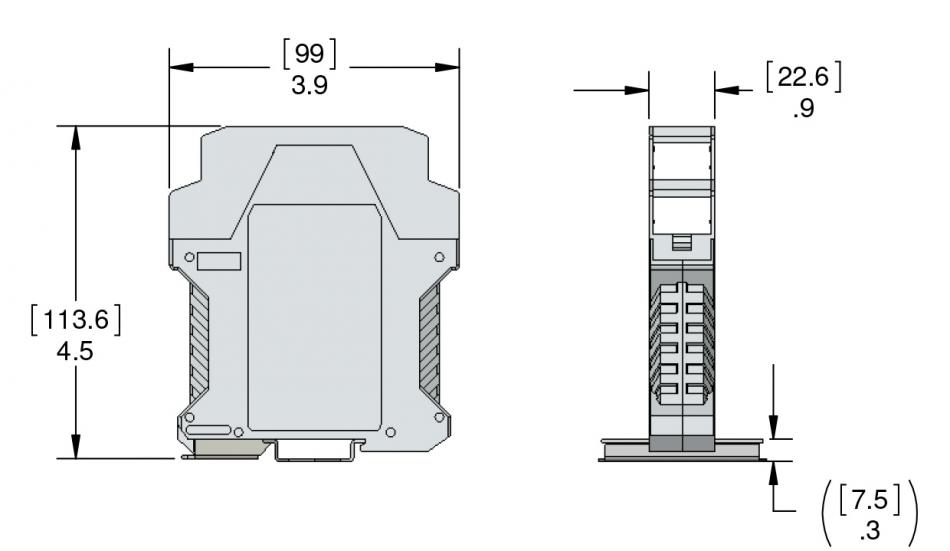 LVDT Signal Conditioner Module DIN-Rail-Mounted S2A Drawing