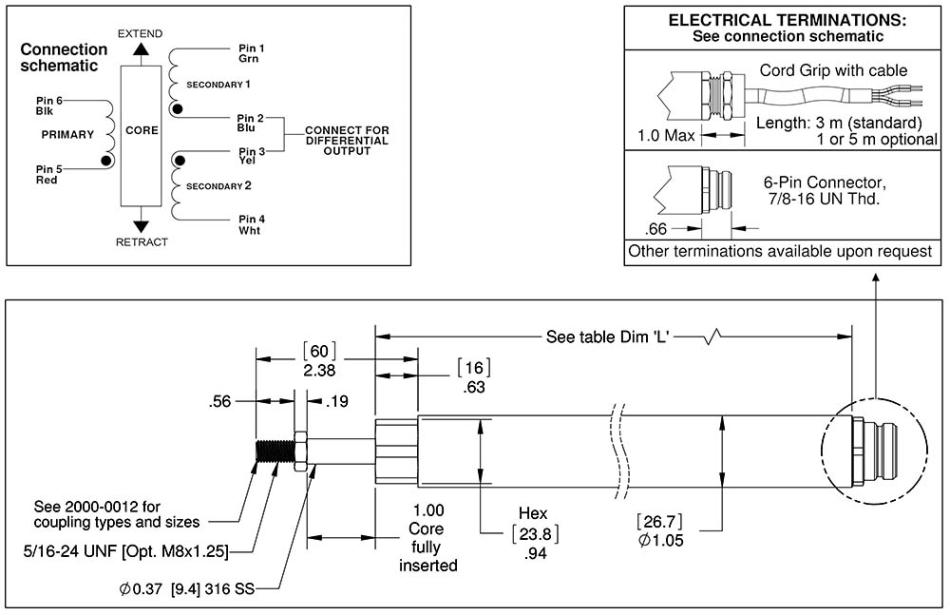 AC-LVDT Linear Position Sensor LA-27-A Series Diagram